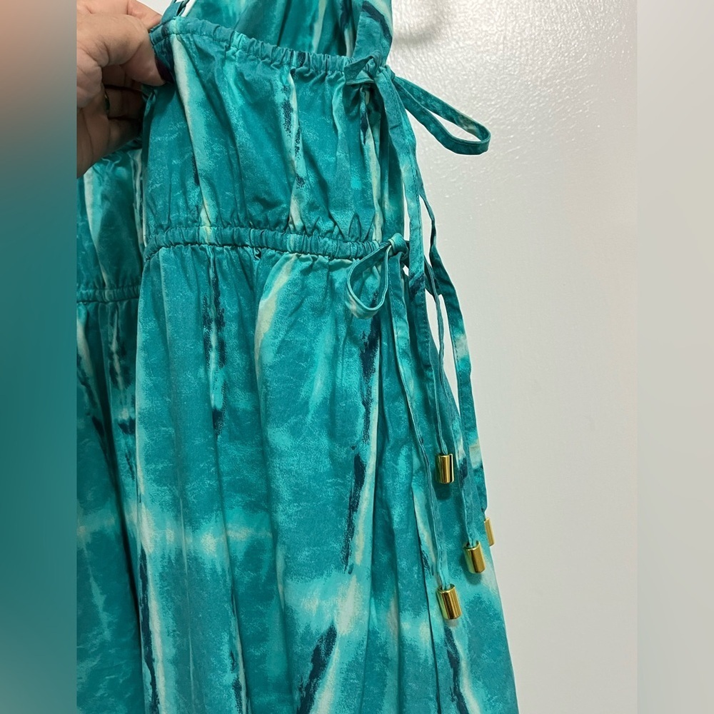 INC International Concepts Teal Tie Dye Maxi Dress L Boho Resort 100% Cotton - Picture 5 of 12